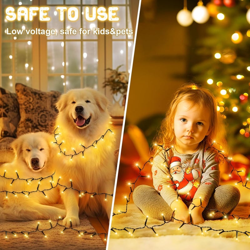 FFZZKJ Christmas Lights Outdoor Battery Operated String Lights Total 100LED 33Ft with Timer 8 Modes 16.4Ft*2 Waterproof Outdoor Indoor for Christmas Decor, Warm White, 2-Pack - Image 5